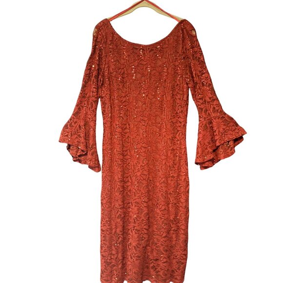 Gorgeous cranberry lace cocktail dress with bell sleeves – perfect for holidays! - Picture 1 of 3